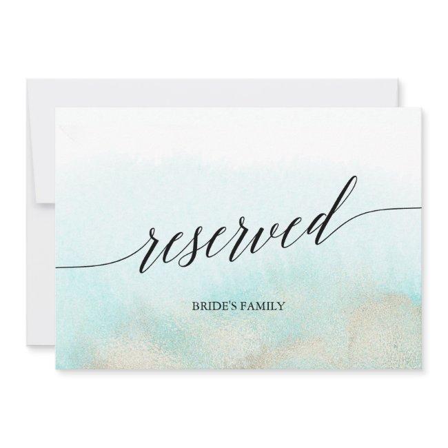 Aqua & Gold Watercolor Beach Wedding Reserved Sign