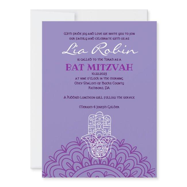 Aqua Hemsa Hand Of God Bat Mitzvah Invitation