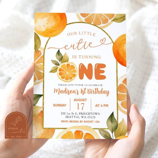 Arch Oranges Our Little Cutie First Birthday Invitation