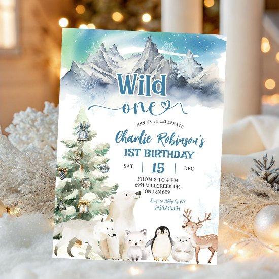 Arctic Animal Wild One Boy First Birthday Invitation