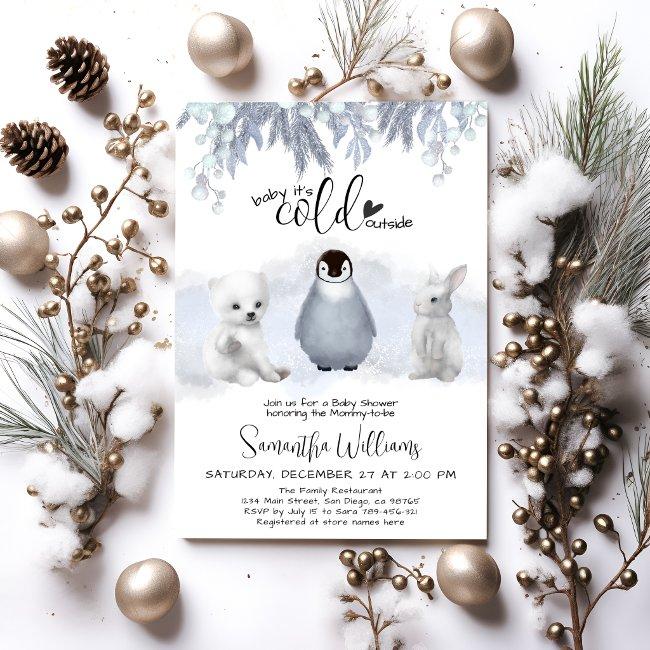 Arctic Animals Cold Outside Winter Baby Shower Invitation