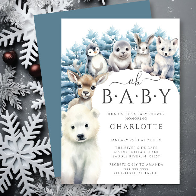 Arctic Friends Winter Neutral Baby Shower Invitation
