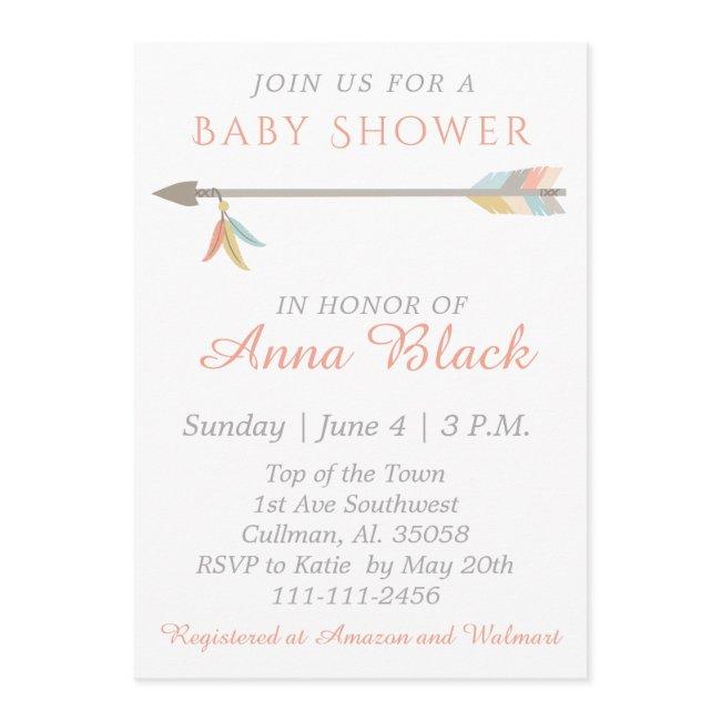 Arrow And Feather Baby Shower Invitation