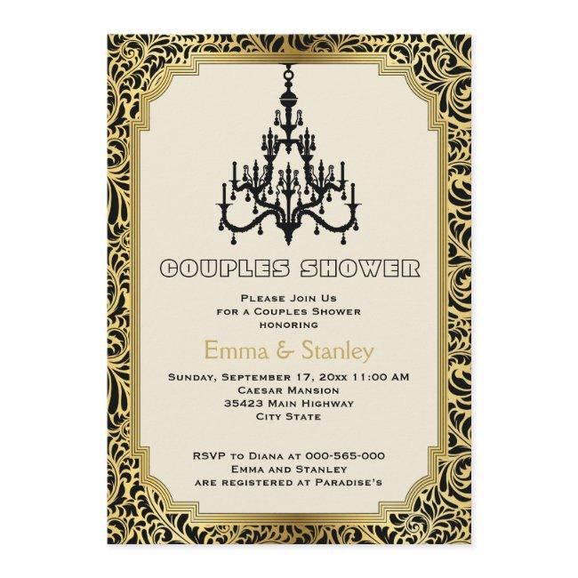 Art Deco Buildings Gold Wedding Couples Shower Invitation