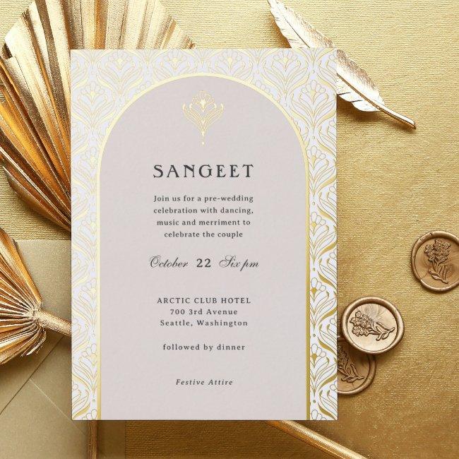 Art Deco Gold Floral Indian Wedding Sangeet Foil Invitation
