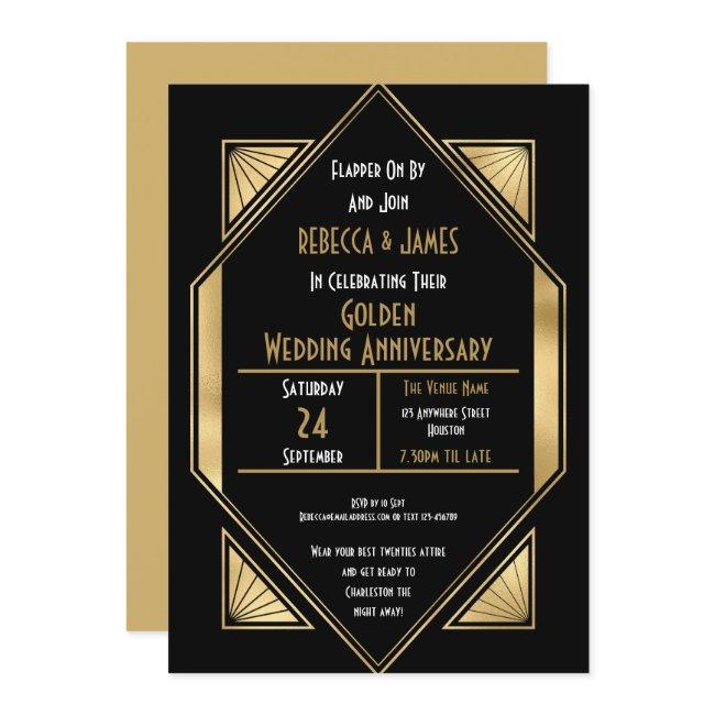 Art Deco Golden Wedding Anniversary Invitation