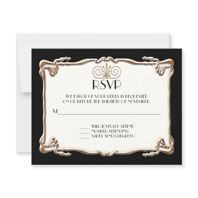 Art Deco Nouveau Gatsby Style Gold N Lace Look Rsvp Invitations