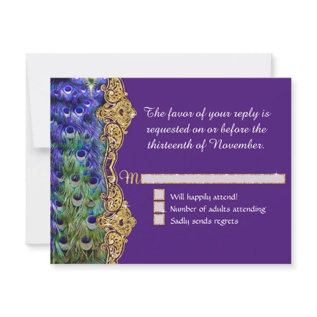 Art Deco Peacock Glam Old Hollywood Purple Wedding Rsvp Invitations