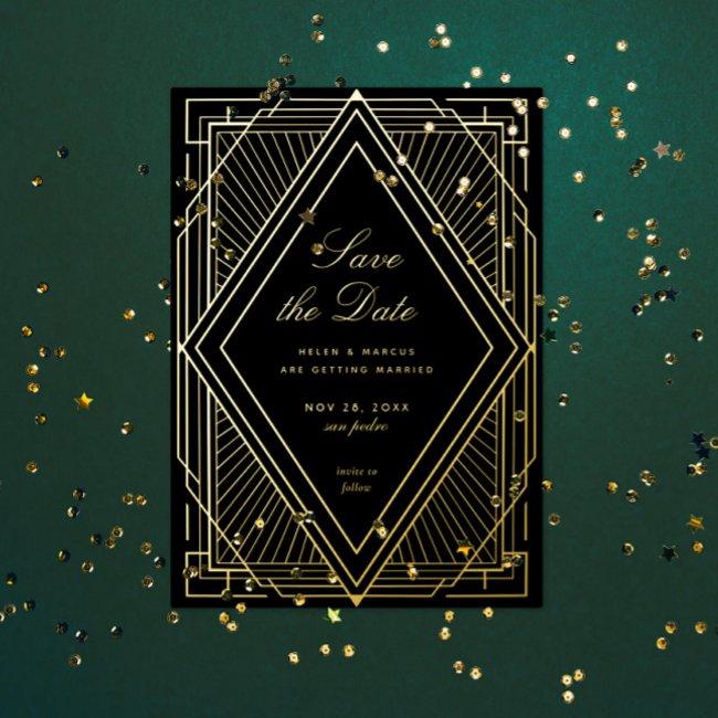 Art Deco Save The Date Foil Invitation