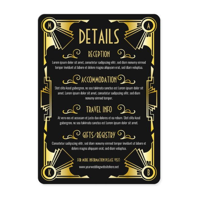 Art Deco Wedding Details Directions Map Gold Black Enclosure Invitations