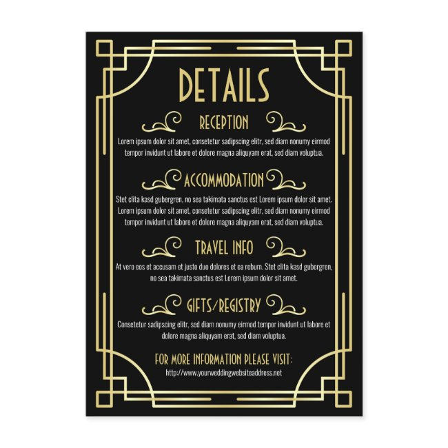 Art Deco Wedding Details Map Accommodation Info Enclosure Invitations