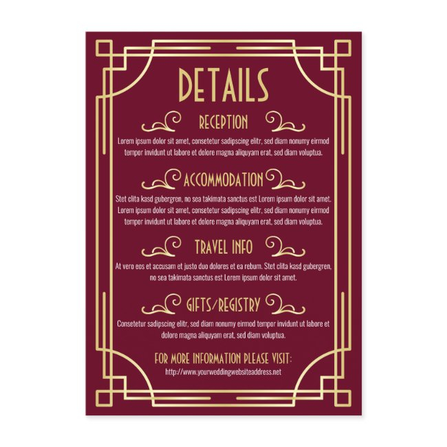Art Deco Wedding Details Map Accommodation Info Enclosure Invitations