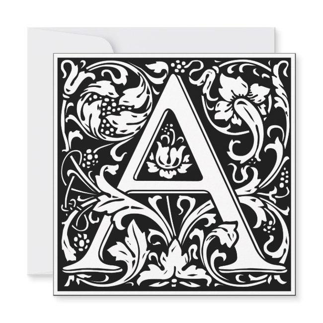 Art Nouveau Floral Alphabet Monogram Letter A Invitation