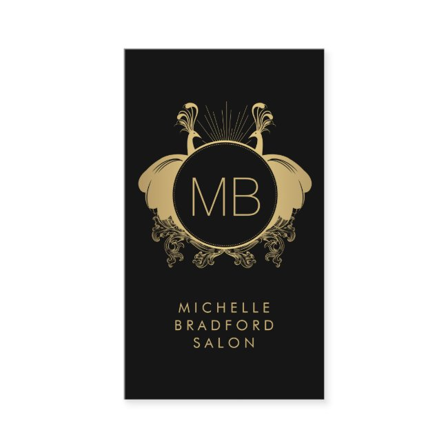 Art Nouveau Peacocks Monogram Logo Gold/black Business Invitations