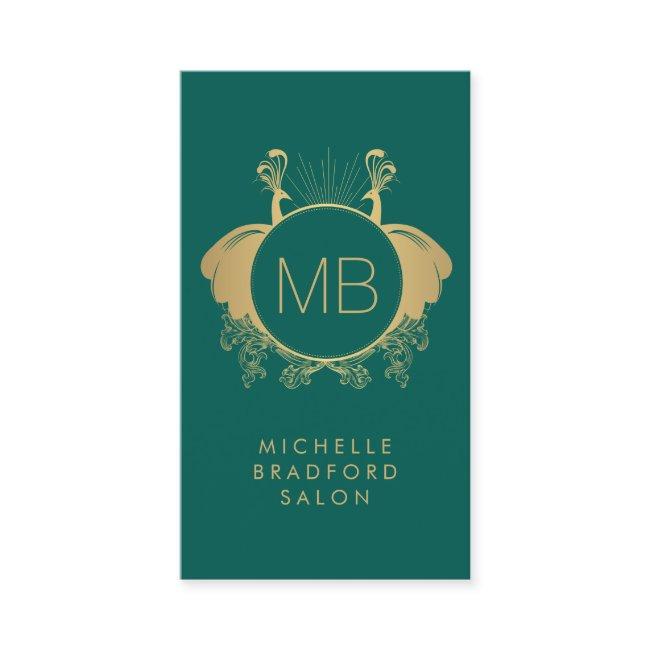 Art Nouveau Peacocks Monogram Logo Gold/green Business Invitations