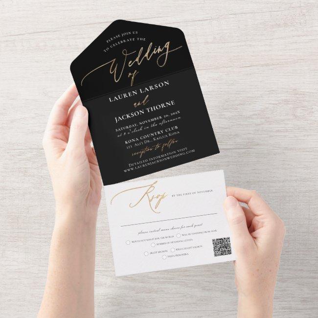 Artsapp Elegant Faux Gold Calligraphy Black White All In One Invitation