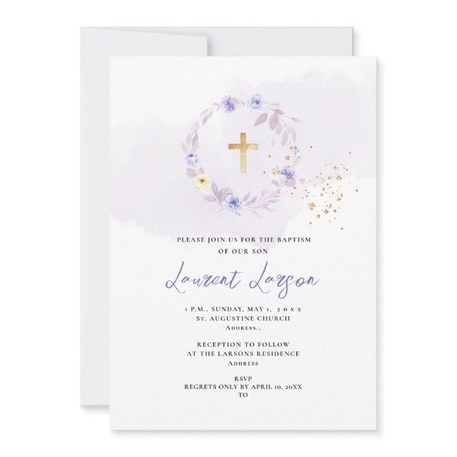 Artsapp Elegant H2 Dusty Purple Roses Baptism Invitation