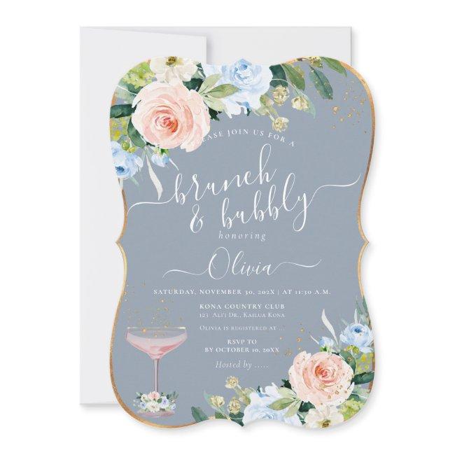 Artsapp H2 Blush Pink Blue Roses Brunch Bubbly Invitation