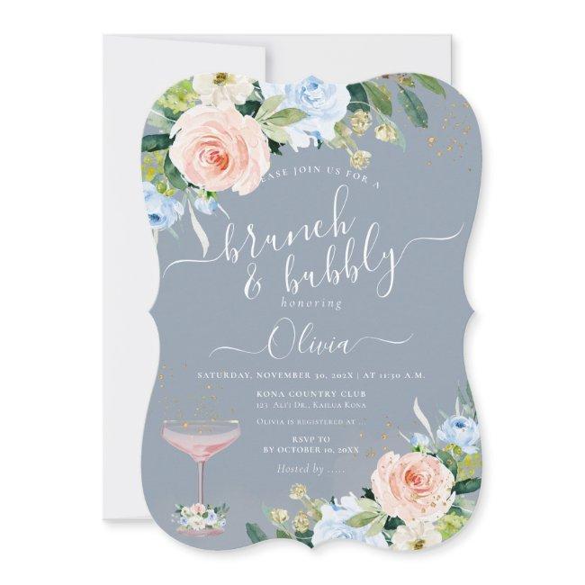 Artsapp H2 Blush Pink Blue Roses Brunch Bubbly Invitation