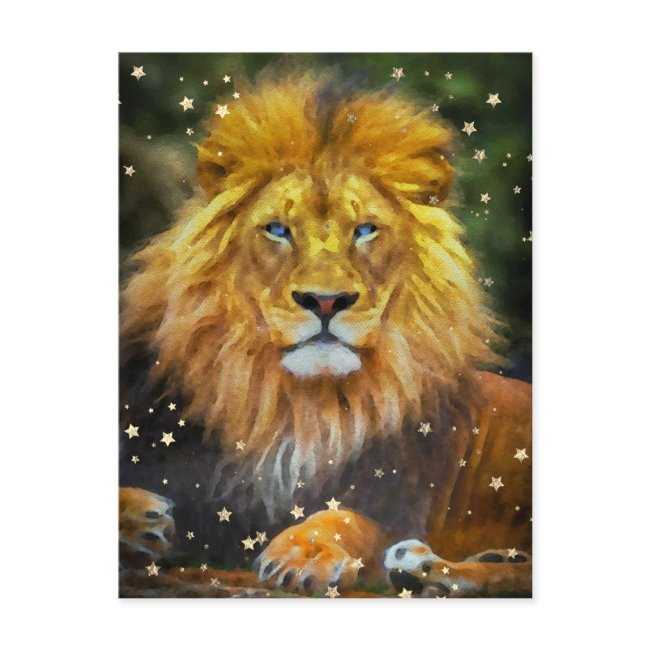 *~* Artsy Ap23 Artistic Celestial Watercolor Lion Postinvitations