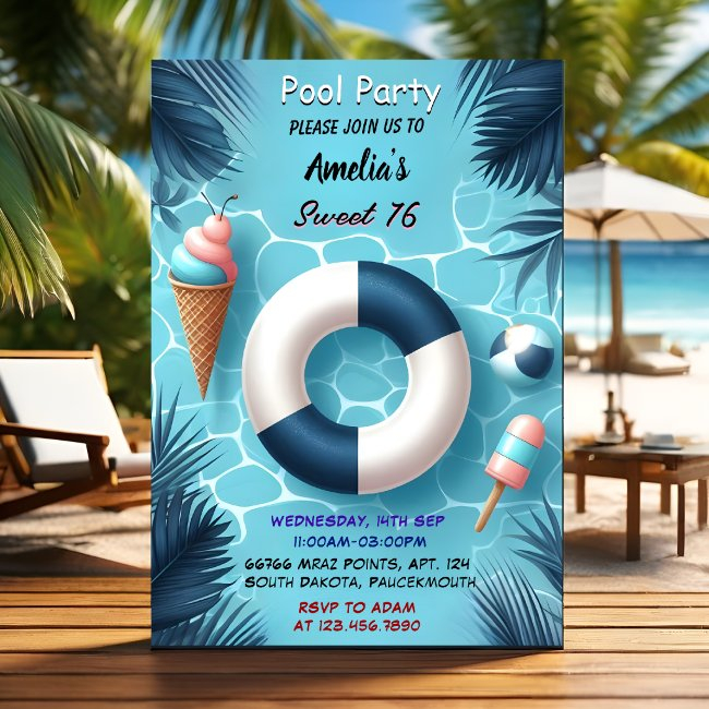 As Boy Fun Teen Adult Pool Party Sweet 16 Birthday Invitation