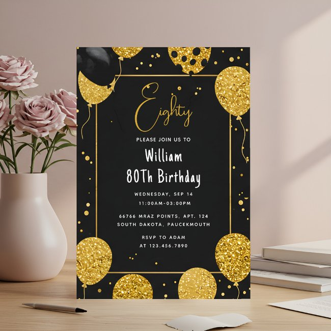 As Retro Fun Adult Humor Happy Chic 80th Birthday Invitation