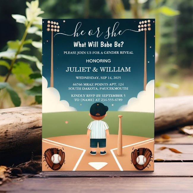 As Team Ball Game Pitch Fun Baseball Gender Reveal Invitation
