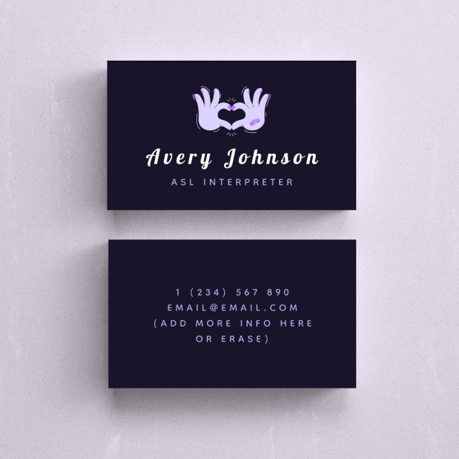 Asl Interpreter Sign Language Cool Dark Purple Fun Business Invitations