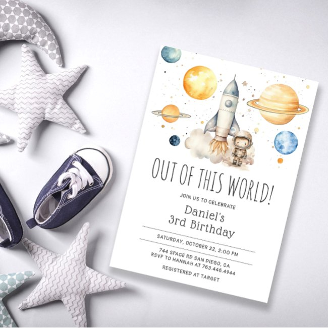 Astronaut Outerspace Rocket 3rd Birthday Invitation