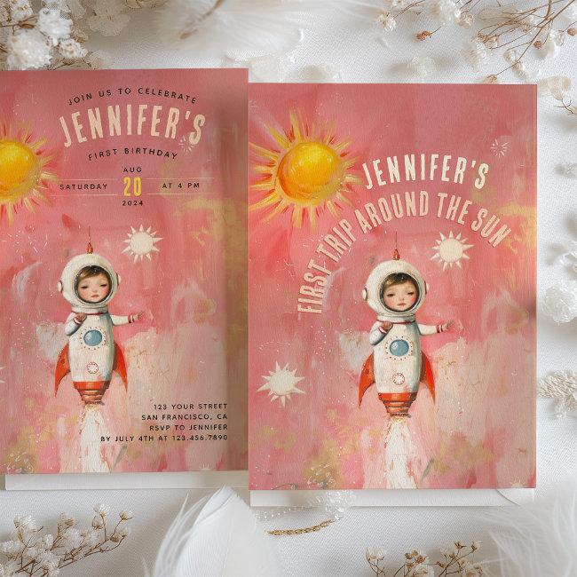Astronaut's First Trip Around The Sun Birthday Invitation