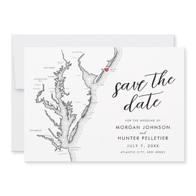 Atlantic City New Jersey Map Modern Wedding Save The Date