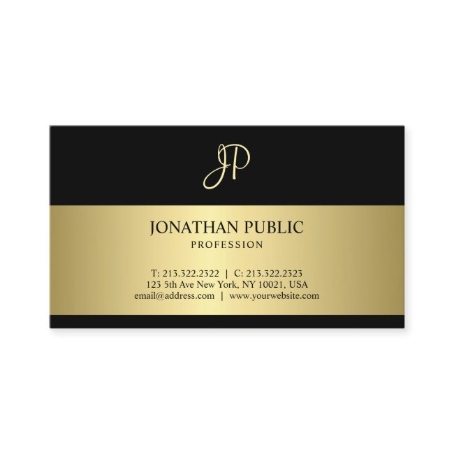 Attractive Black And Gold Monogram Plain Modern Business Invitations