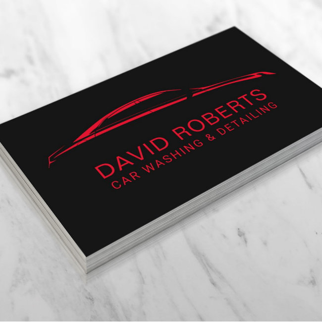 Auto Detailing Car Wash Automotive Black & Red Business Invitations