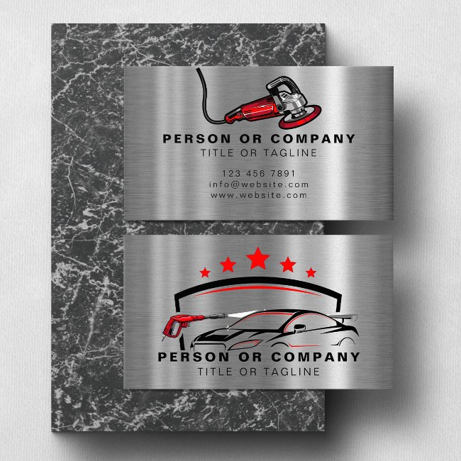 Auto Detailing Logo Mobile Car Wash Faux Metal Business Invitations