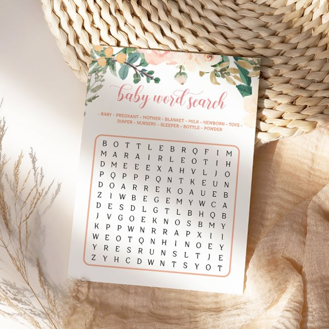 Autumn Baby Shower Baby Word Search Game Invitations