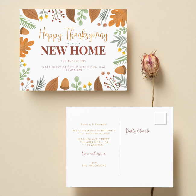 Autumn Fall Happy Thanksgiving From Our New Home Announcement Postinvitations
