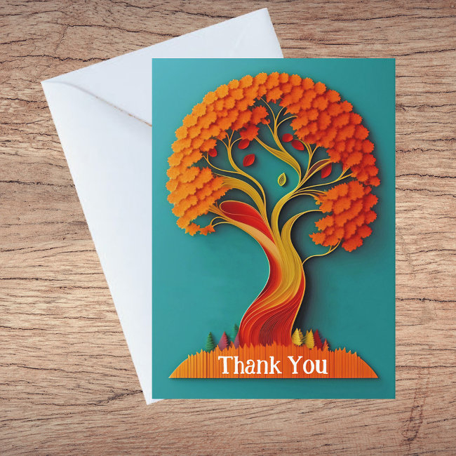 Autumn Orange Tree Quilling Illustration Thank You Holiday Invitations