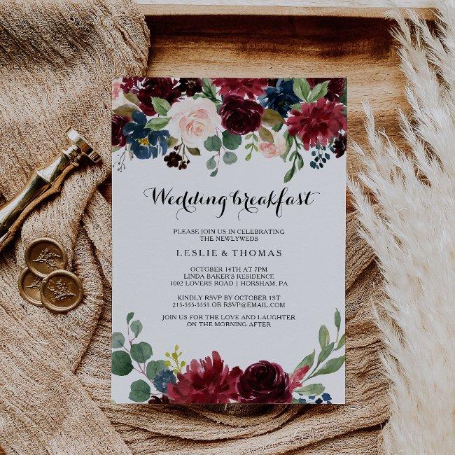 Autumn Rustic Dazzling Burgundy Wedding Breakfast Invitation