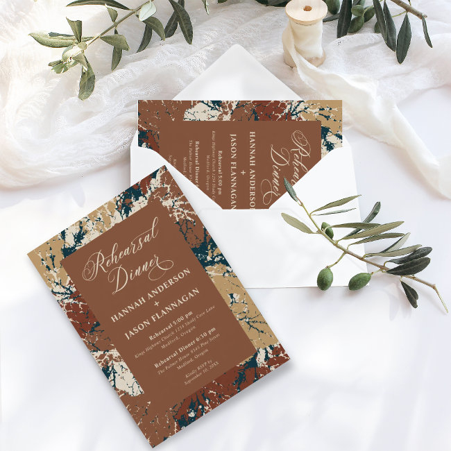 Autumn Wedding Rehearsal Dinner Caramel Russet Inv Invitation