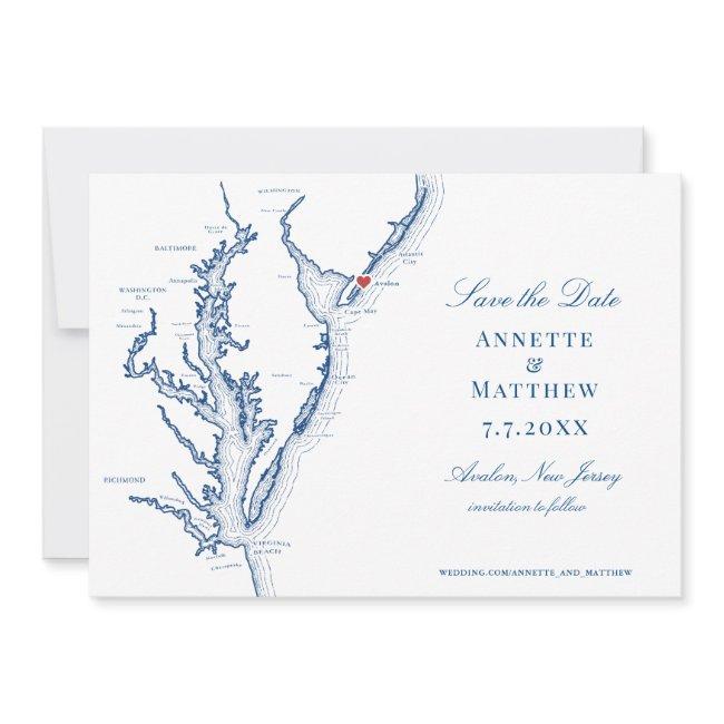Avalon Nj Map Elegant Navy Blue Wedding Save The Date