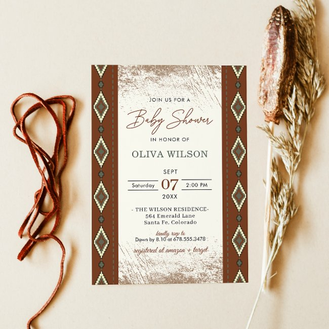 Aztec Western Baby Shower Invite, Rustic Boho Invitation