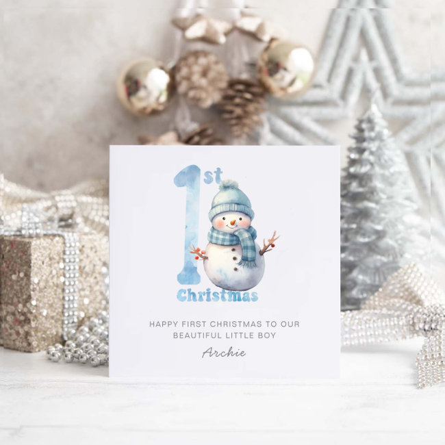 Baby 1st Christmas Cute Snowman Holiday Invitations