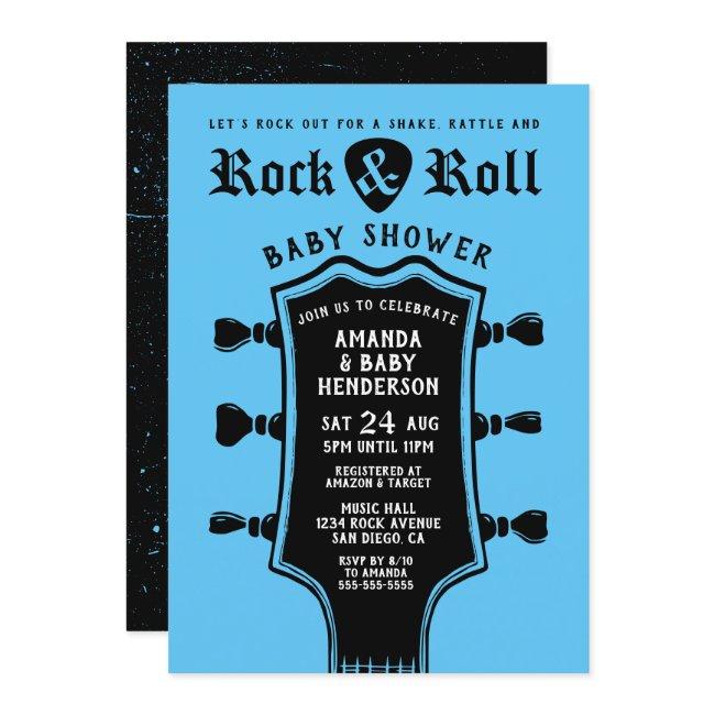 Baby Blue Rock And Roll Guitar Baby Shower Invitation