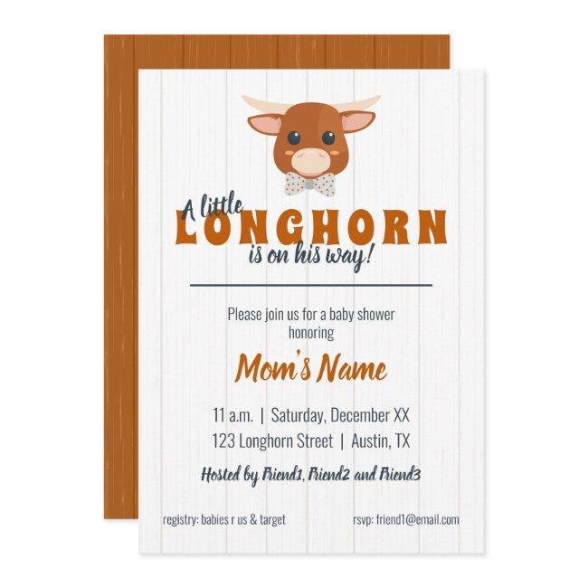 Baby Boy Longhorn Burnt Orange Baby Shower Invitation