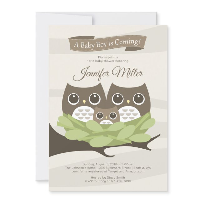 Baby Boy Owl Family Baby Shower Invitation