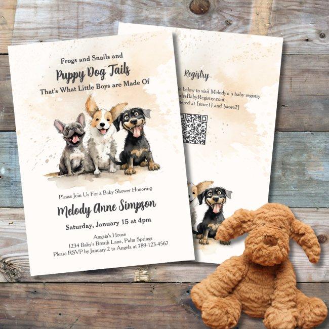 Baby Boy Puppy Dog Tails Baby Shower Invitation