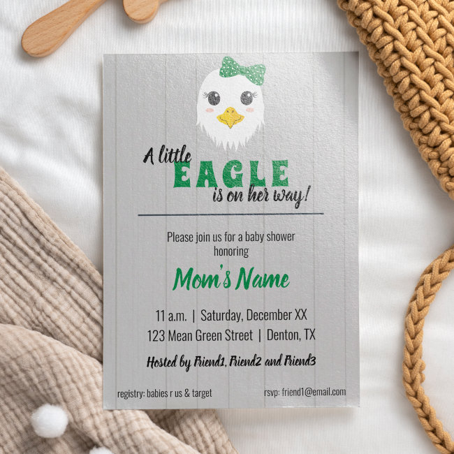 Baby Girl Eagle Green Baby Shower Invitation