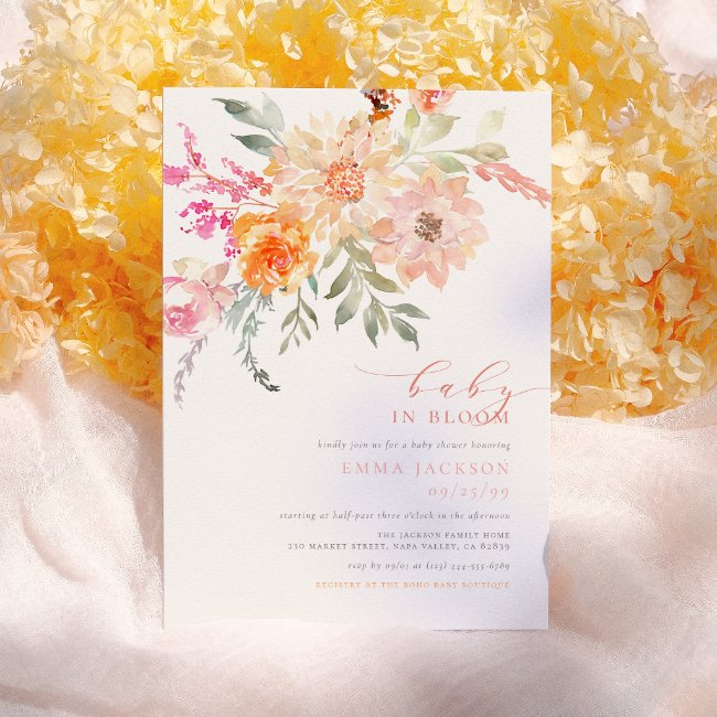 Baby In Bloom | Blush & Teal Spring Floral Shower Invitation
