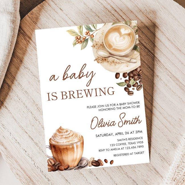 Baby Is Brewing Coffee Bean Baby Shower Invitation