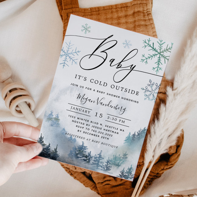 Baby It's Cold Outside Winter Mountain Baby Shower Invitation
